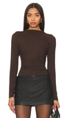 Rails Joelle Ruched Funnel Neck Top In Espresso