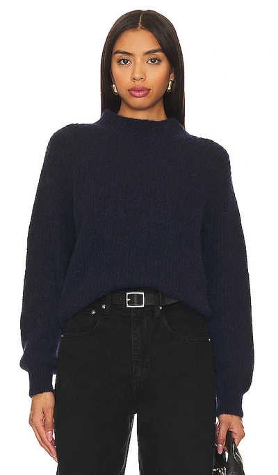 American Vintage East Mock Neck Sweater In Navy Chine