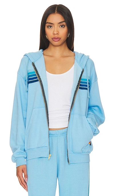 Aviator Nation Rainbow Stripe Zip Hoodie In Sky Blue