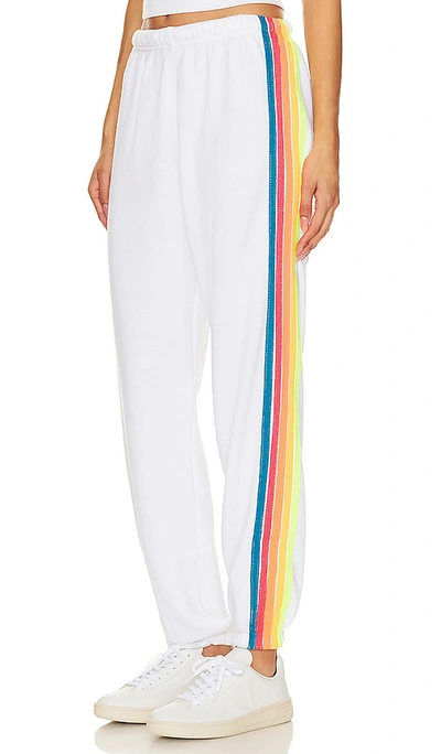 Aviator Nation 5 Stripe Sweatpants In White & Neon Rainbow