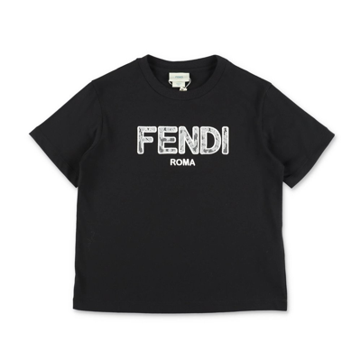 Fendi Kids Logo Printed Crewneck T In Black