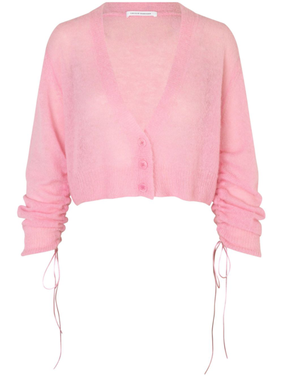 Cecilie Bahnsen Vicky V Neck Cropped Knit Cardigan In Pink