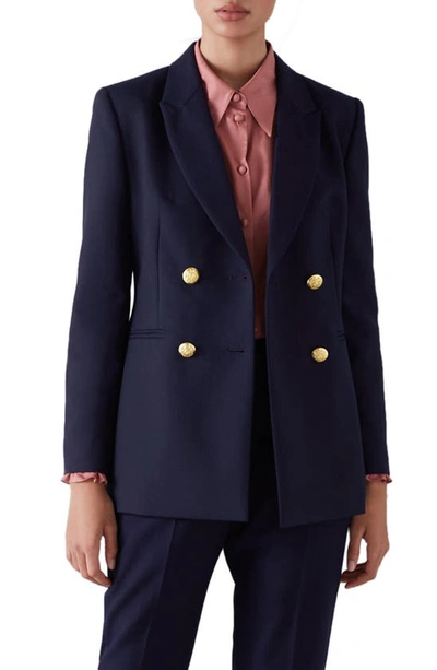 Lk Bennett Womens Blu-navy Mariner Double-breasted Fitted Woven Blazer In Blue