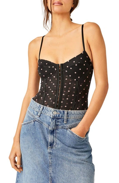 Free People Intimately Fp Floral Mesh Bodysuit In Black Dot Combo