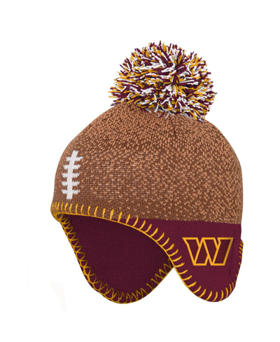 OUTERSTUFF INFANT BOYS AND GIRLS BROWN WASHINGTON COMMANDERS FOOTBALL HEAD KNIT HAT WITH POM