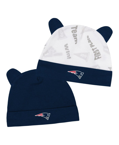 Outerstuff Infant Boys And Girls Navy, White New England Patriots Baby Bear Cuffed Knit Hat Set In Navy,white