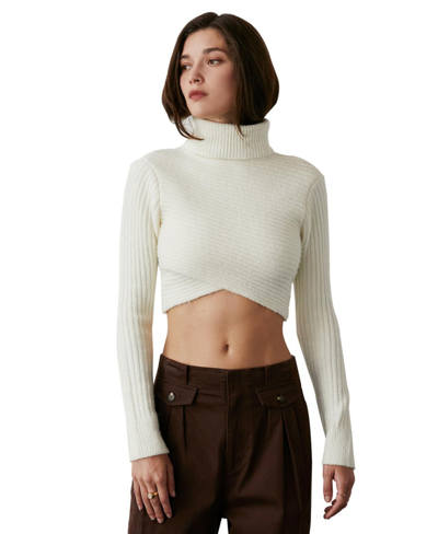 Crescent Emery Criss-cross Crop Sweater In White