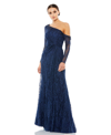 Mac Duggal Sequin Lace One-shoulder A-line Gown In Navy