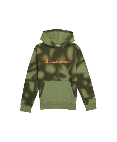 Champion Kids' Big Boys All Over Print Pullover Hoodie In Liquid Camo Cargo Olive,cargo Olive