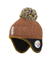 OUTERSTUFF INFANT BOYS AND GIRLS BROWN PITTSBURGH STEELERS FOOTBALL HEAD KNIT HAT WITH POM