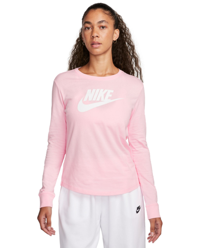 Nike Women's  Sportswear Essentials Long-sleeve Logo T-shirt In Medium Soft Pink