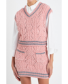 English Factory Stripe Trim Chenille Sweater Vest In Pink,grey