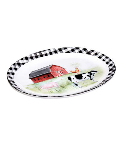 Certified International On The Farm Oval Platter In Black,white