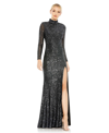 Mac Duggal Metallic Sequin Long Sleeve Gown In Graphite