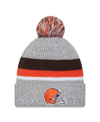 New Era Heather Gray Cleveland Browns Cuffed Knit Hat With Pom In Heather Gray