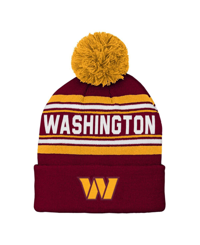 Outerstuff Kids' Big Boys And Girls Burgundy Washington Commanders Jacquard Cuffed Knit Hat With Pom