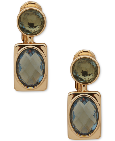 Anne Klein Gold-tone Double Stone Clip-on Drop Earrings In Multi