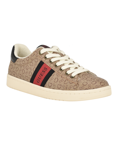 Guess Men's Lomynz Branded Lace Up Fashion Sneakers In Light Brown Logo Multi
