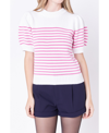 English Factory Women's Stripe Short Puff Sleeve Sweater In White,pink