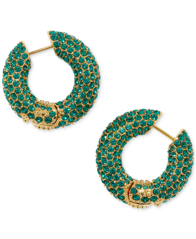 Kendra Scott Gold-tone Mikki Pave Small Hoop Earrings, 0.6" In Gold Green