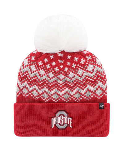 47 Brand Women's ' Scarlet Ohio State Buckeyes Elsa Cuffed Knit Hat With Pom In Red