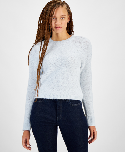 Calvin Klein Jeans Est.1978 Women's Crewneck Long-sleeve Lurex Sweater In Powder Blue,silver