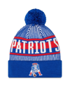 New Era Royal New England Patriots Striped Cuffed Knit Hat With Pom In Royal