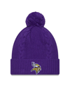 NEW ERA WOMEN'S NEW ERA PURPLE MINNESOTA VIKINGS CABLED CUFFED KNIT HAT WITH POM