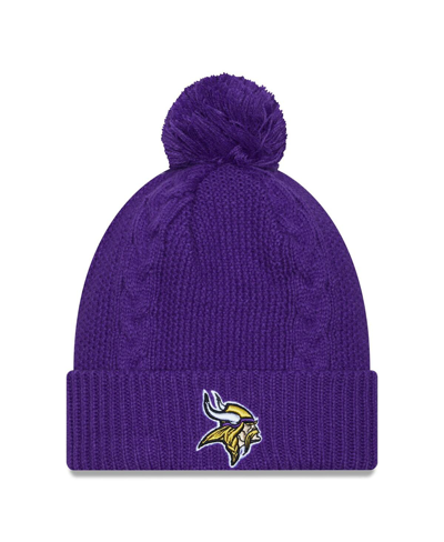 New Era Women's  Purple Minnesota Vikings Cabled Cuffed Knit Hat With Pom