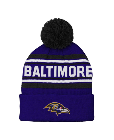 Outerstuff Kids' Big Boys And Girls Purple Baltimore Ravens Jacquard Cuffed Knit Hat With Pom