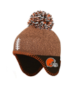 OUTERSTUFF INFANT BOYS AND GIRLS BROWN CLEVELAND BROWNS FOOTBALL HEAD KNIT HAT WITH POM