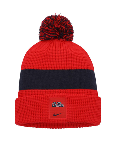 NIKE MEN'S NIKE RED OLE MISS REBELS SIDELINE TEAM CUFFED KNIT HAT WITH POM