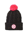 OUTERSTUFF YOUTH BOYS AND GIRLS BLACK PITTSBURGH STEELERS NEP YARN CUFFED KNIT HAT WITH POM