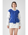 English Factory Women's Tweed Pu Bomber Jacket In Blue,white