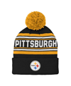 OUTERSTUFF PRESCHOOL BOYS AND GIRLS BLACK PITTSBURGH STEELERS JACQUARD CUFFED KNIT HAT WITH POM