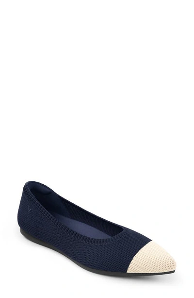 Vivaia Aria 5.0 Pointed Toe Flat In Navy/ Almond Tip