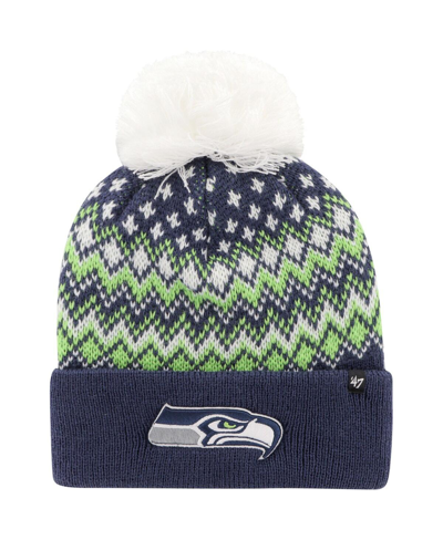 47 Brand Women's ' College Navy Seattle Seahawks Elsa Cuffed Knit Hat With Pom