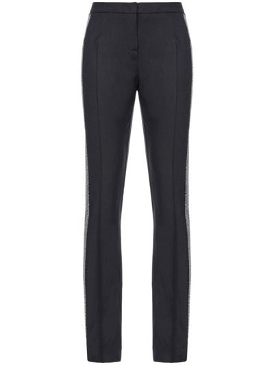 Pinko Rhinestone-embellished Slim-cut Trousers In Limo Black