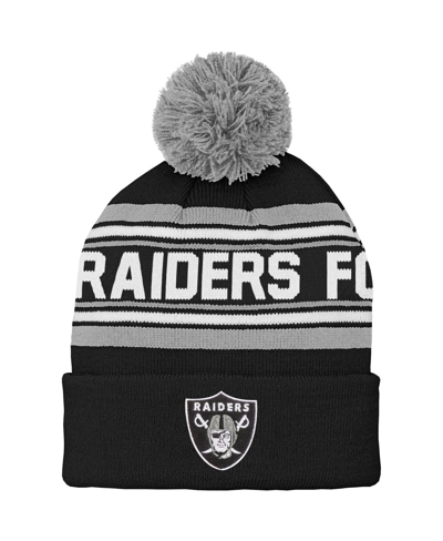Outerstuff Kids' Youth Boys And Girls Black Las Vegas Raiders Jacquard Cuffed Knit Hat With Pom
