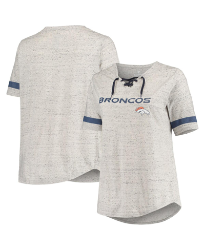 Profile Heathered Gray Denver Broncos Plus Size Lace-up V-neck T-shirt