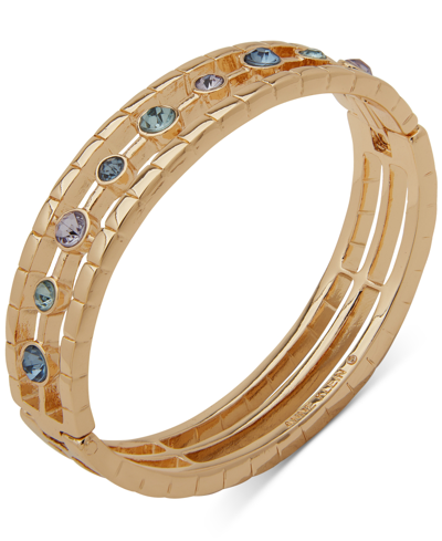 Anne Klein Gold-tone Stone-accent Triple-row Bangle Bracelet In Multi