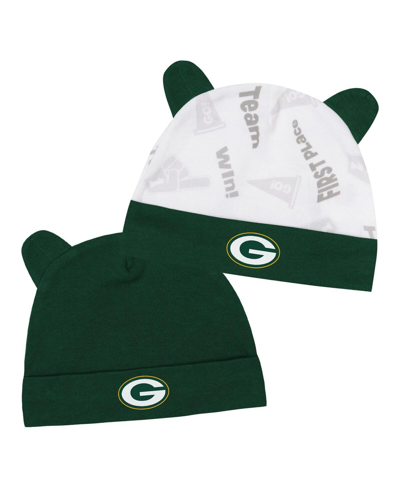Outerstuff Infant Boys And Girls Green, White Green Bay Packers Baby Bear Cuffed Knit Hat Set In Green,white