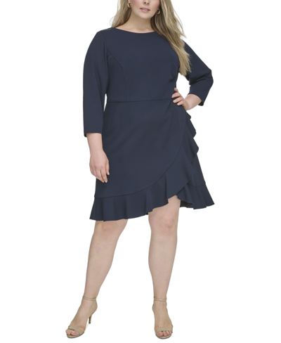 Tommy Hilfiger Plus Size Ruffled Shift Dress In Sky Captain