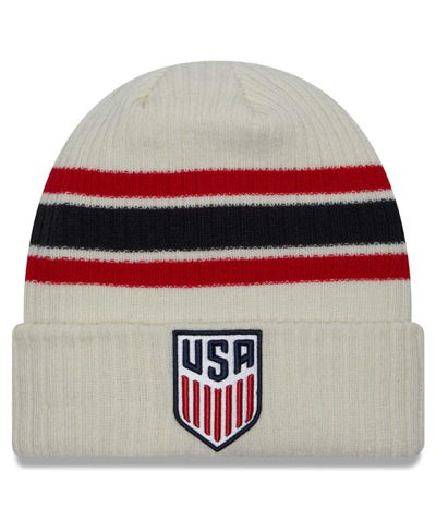 New Era Kids' Youth Boys And Girls Cream Distressed Usmnt Vintage-like Cuffed Knit Hat