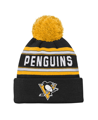 Outerstuff Kids' Youth Boys And Girls Pittsburgh Penguins Black Jacquard Cuffed Knit Hat With Pom