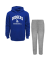 OUTERSTUFF TODDLER BOYS AND GIRLS ROYAL, GRAY LOS ANGELES DODGERS PLAY-BY-PLAY PULLOVER FLEECE HOODIE AND PANTS