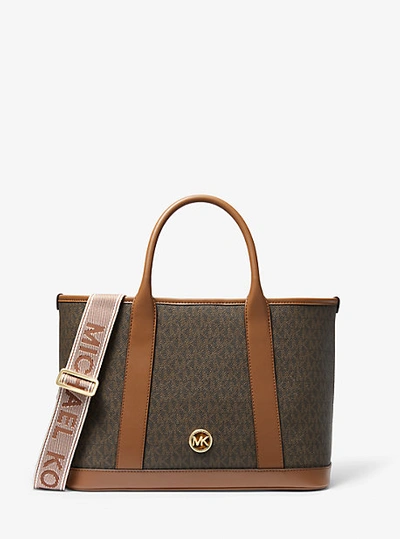 Michael Kors Luisa Medium Signature Logo Satchel In Brown