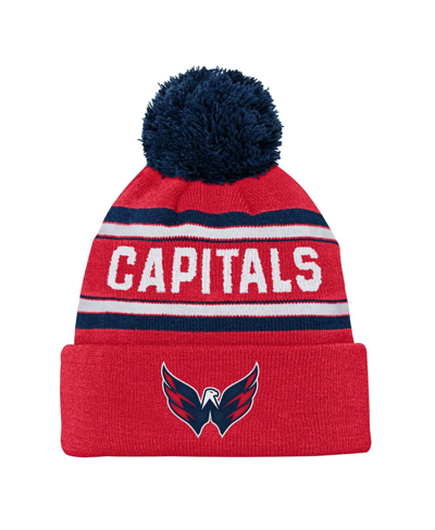 Outerstuff Kids' Youth Boys And Girls Washington Capitals Red Jacquard Cuffed Knit Hat With Pom