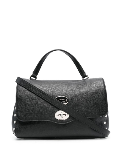 Zanellato Tumbled Leather Medium Postina Daily Day Bags In Black
