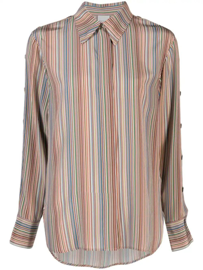 Paul Smith Pinstriped Silk Shirt In Multicolour